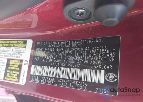 2018 Toyota Camry Se z USA, uszkodzony, nr VIN 4T1B11HK8JU523547